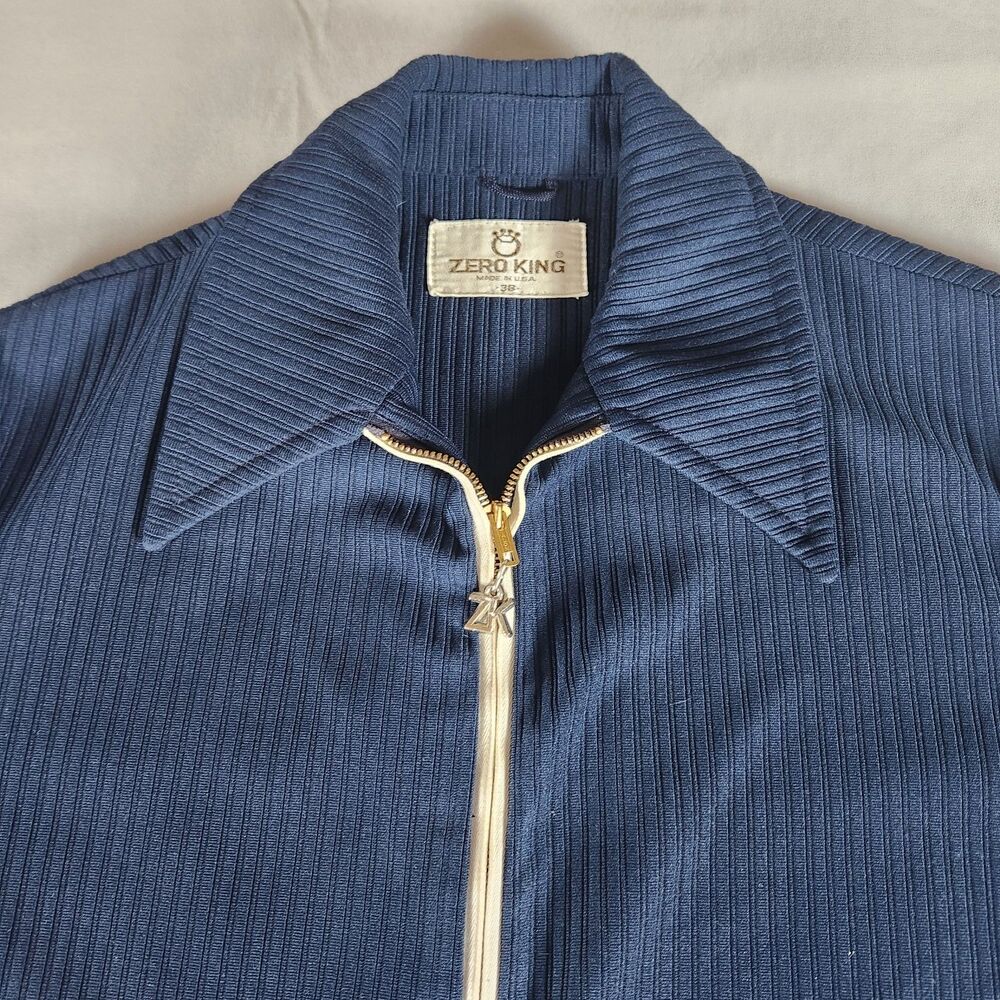 Vintage Zero King Ribbed Jacket Mens 38 Blue Full Zip Made USA Mod Scooter - Picture 4 of 14